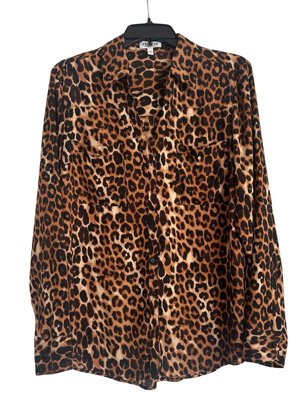 Express "The Portofino Shirt" Leopard Print Chic Button-Down LS Collared Shirt